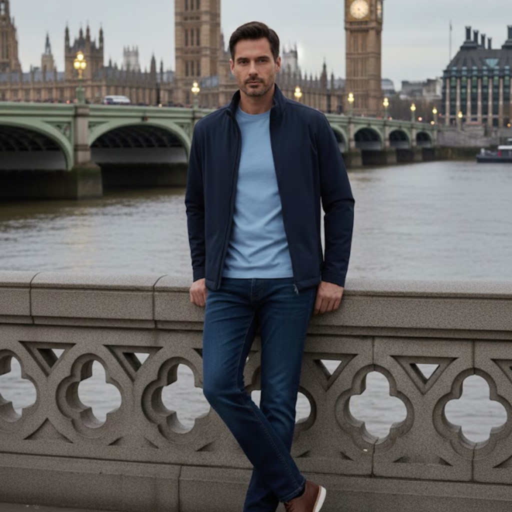 Men’s Lightweight Zip-Up Jacket with Stand Collar and Pockets