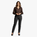 Women’s V-Neck Button-Up Blouse with Lantern Sleeves