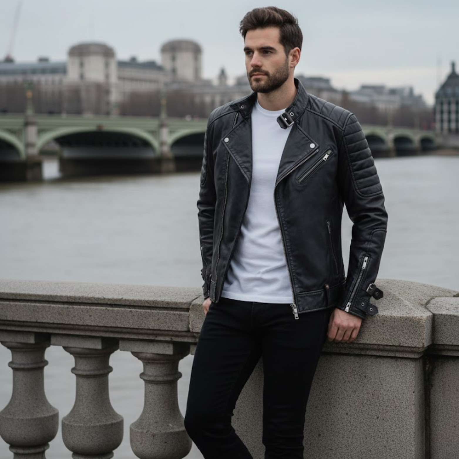 Classic Leather Biker Jacket for Men