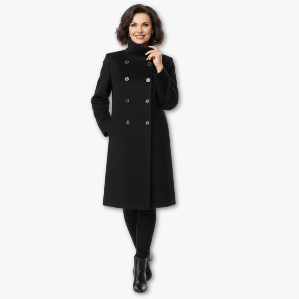 Elegant Double-Breasted Turtleneck Coat for Women