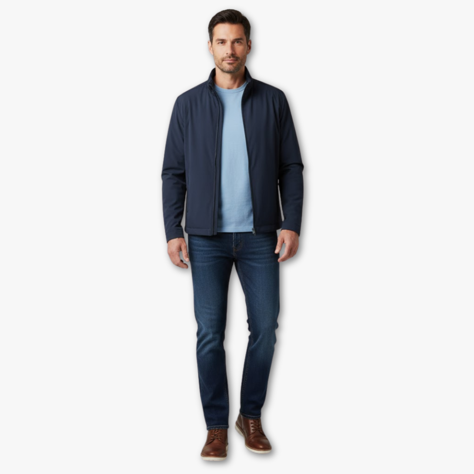 Men’s Lightweight Zip-Up Jacket with Stand Collar and Pockets