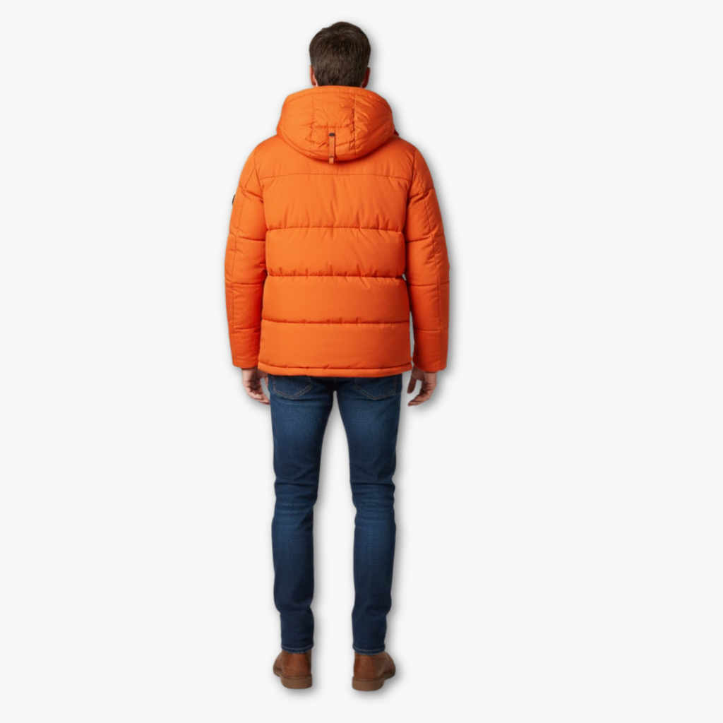 Men’s Winter Puffer Jacket with Hood and Zippered Pockets