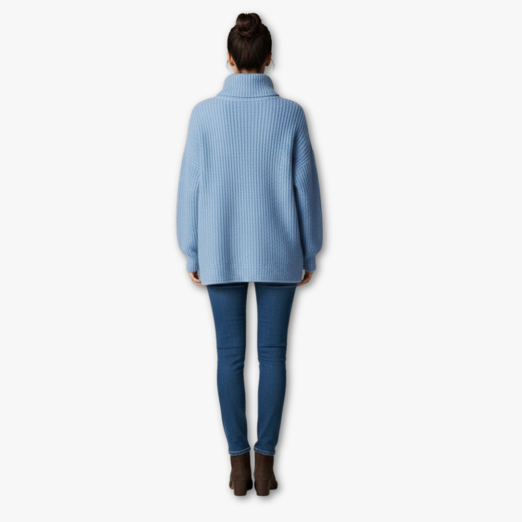 Women’s Oversized Turtleneck Sweater with Ribbed Knit Design
