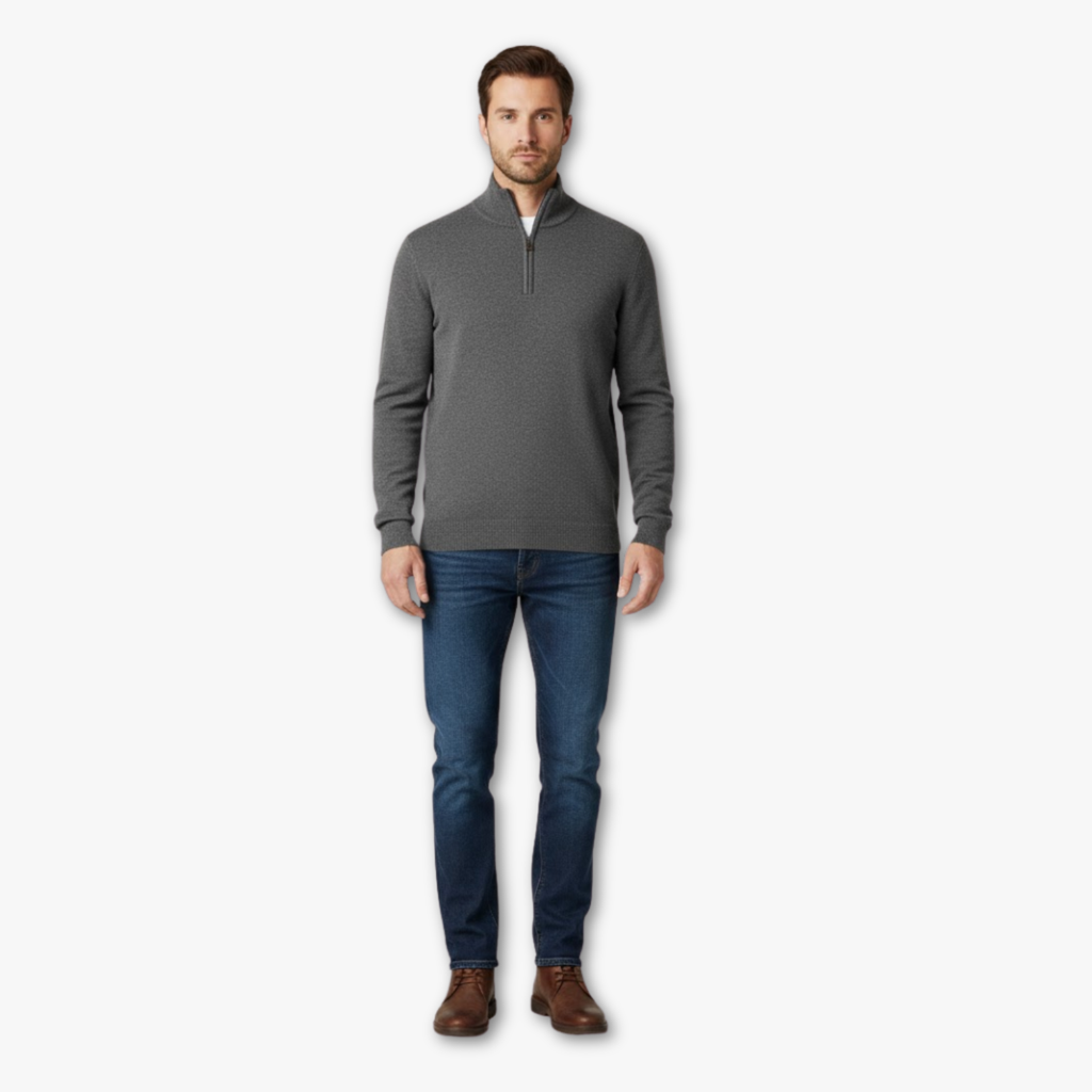 Men’s Half-Zip Knit Sweater with Soft Collar and Classic Fit