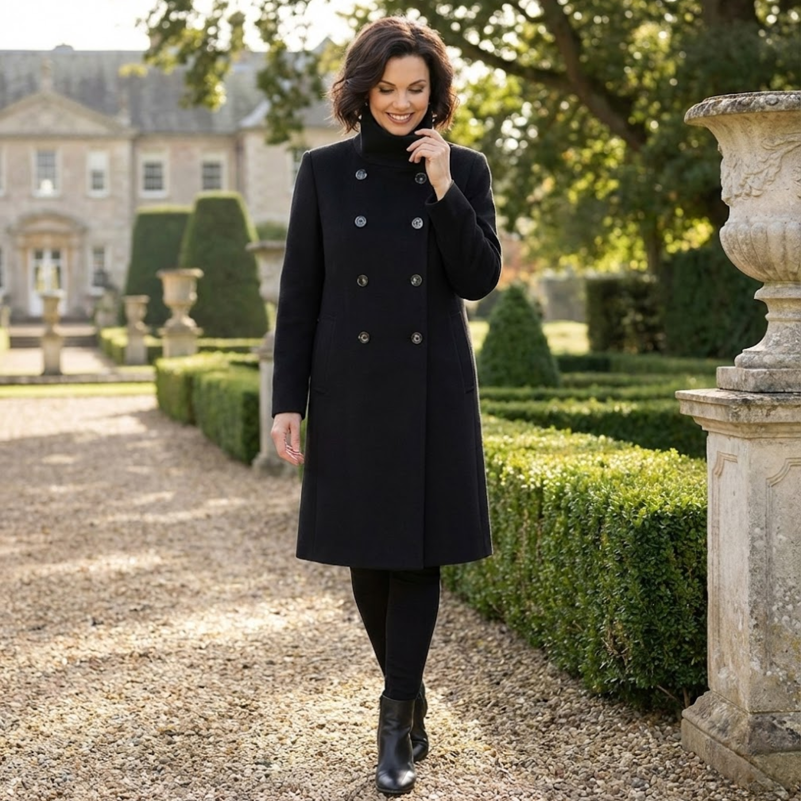 Elegant Double-Breasted Turtleneck Coat for Women