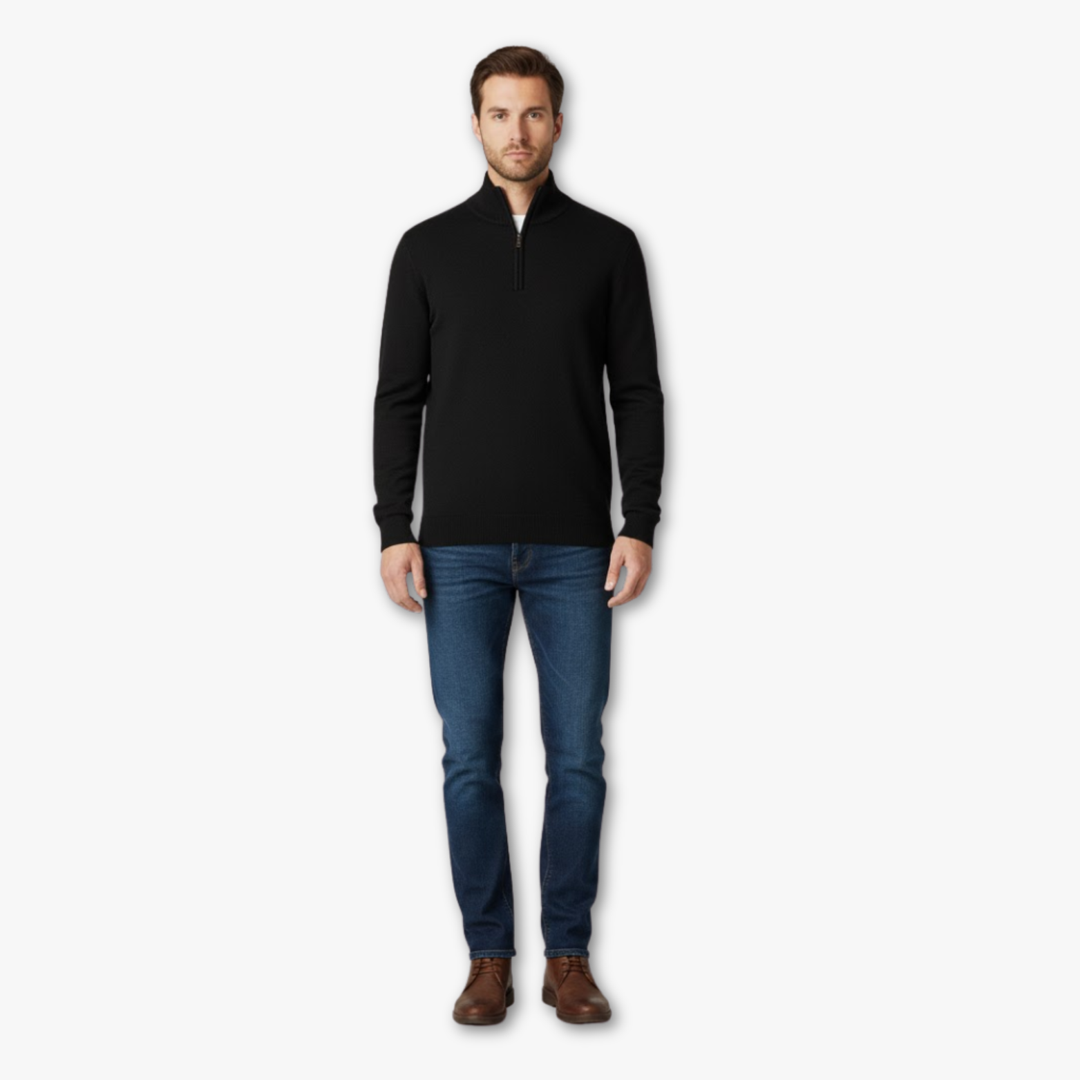 Men’s Half-Zip Knit Sweater with Soft Collar and Classic Fit