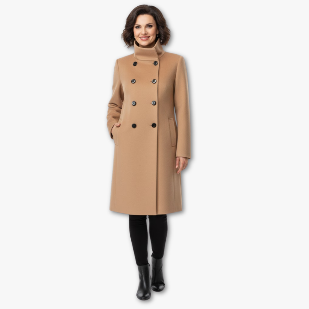 Elegant Double-Breasted Turtleneck Coat for Women