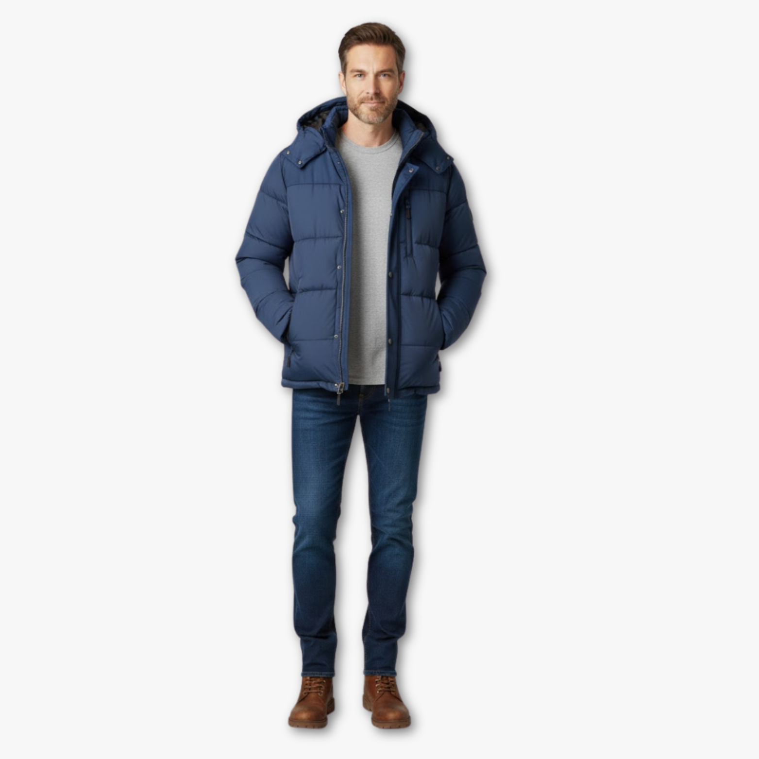Men’s Winter Puffer Jacket with Hood and Zippered Pockets