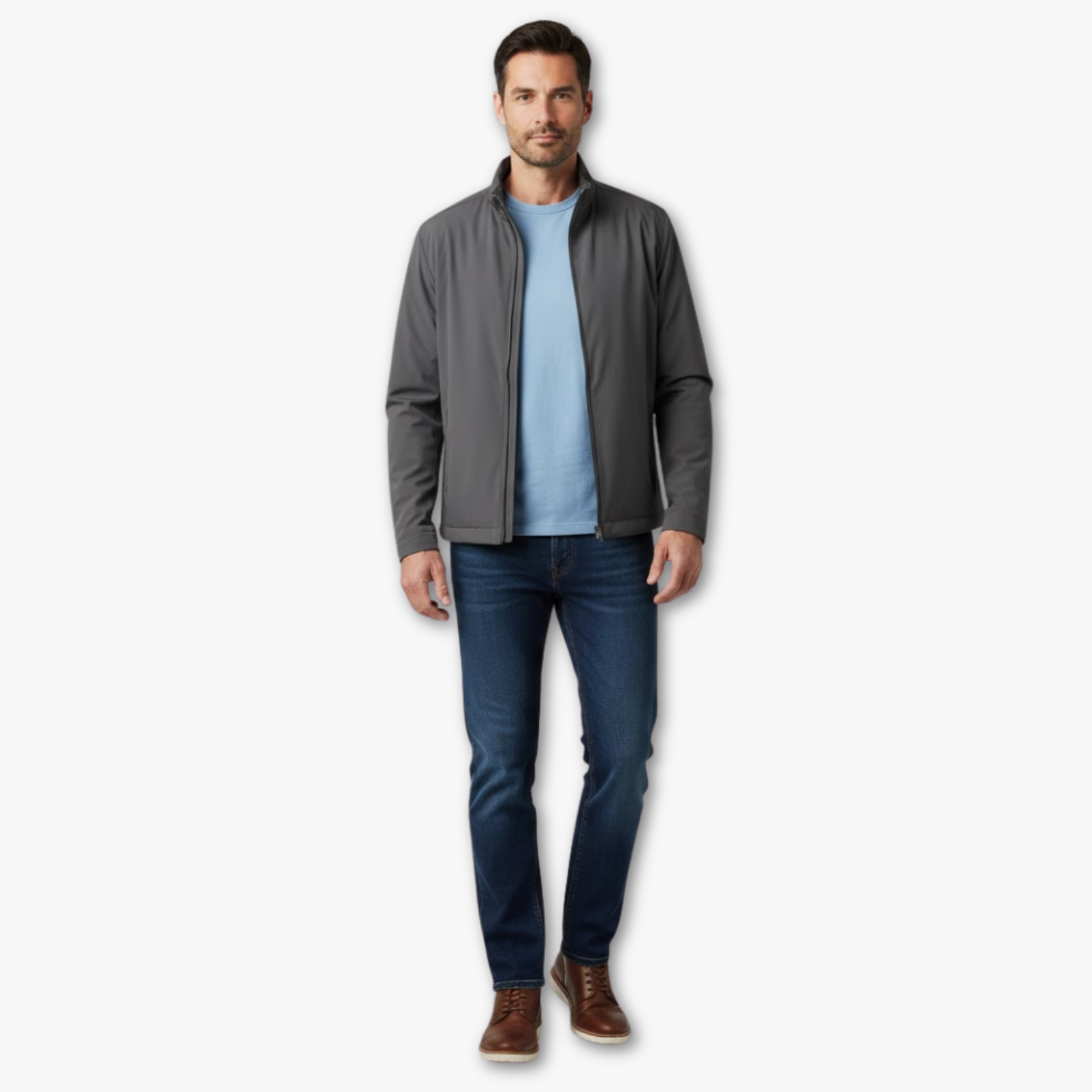 Men’s Lightweight Zip-Up Jacket with Stand Collar and Pockets
