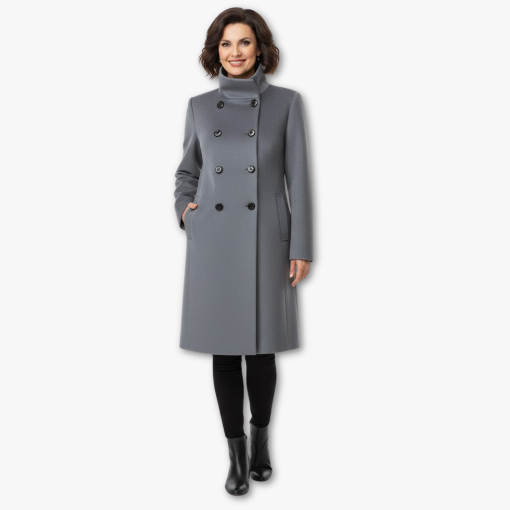 Elegant Double-Breasted Turtleneck Coat for Women