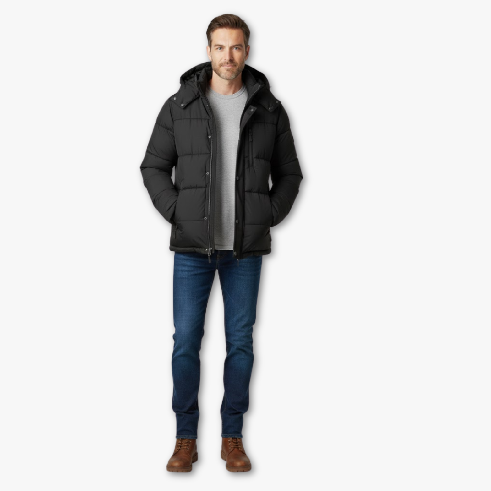 Men’s Winter Puffer Jacket with Hood and Zippered Pockets