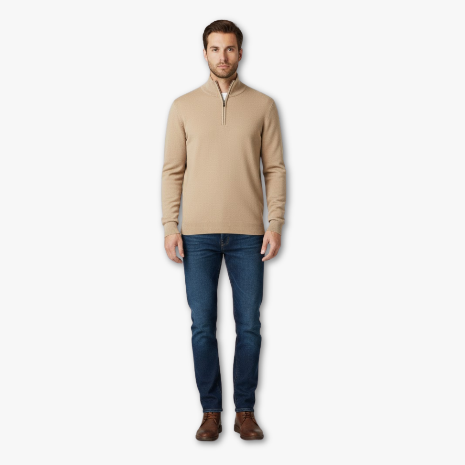 Men’s Half-Zip Knit Sweater with Soft Collar and Classic Fit