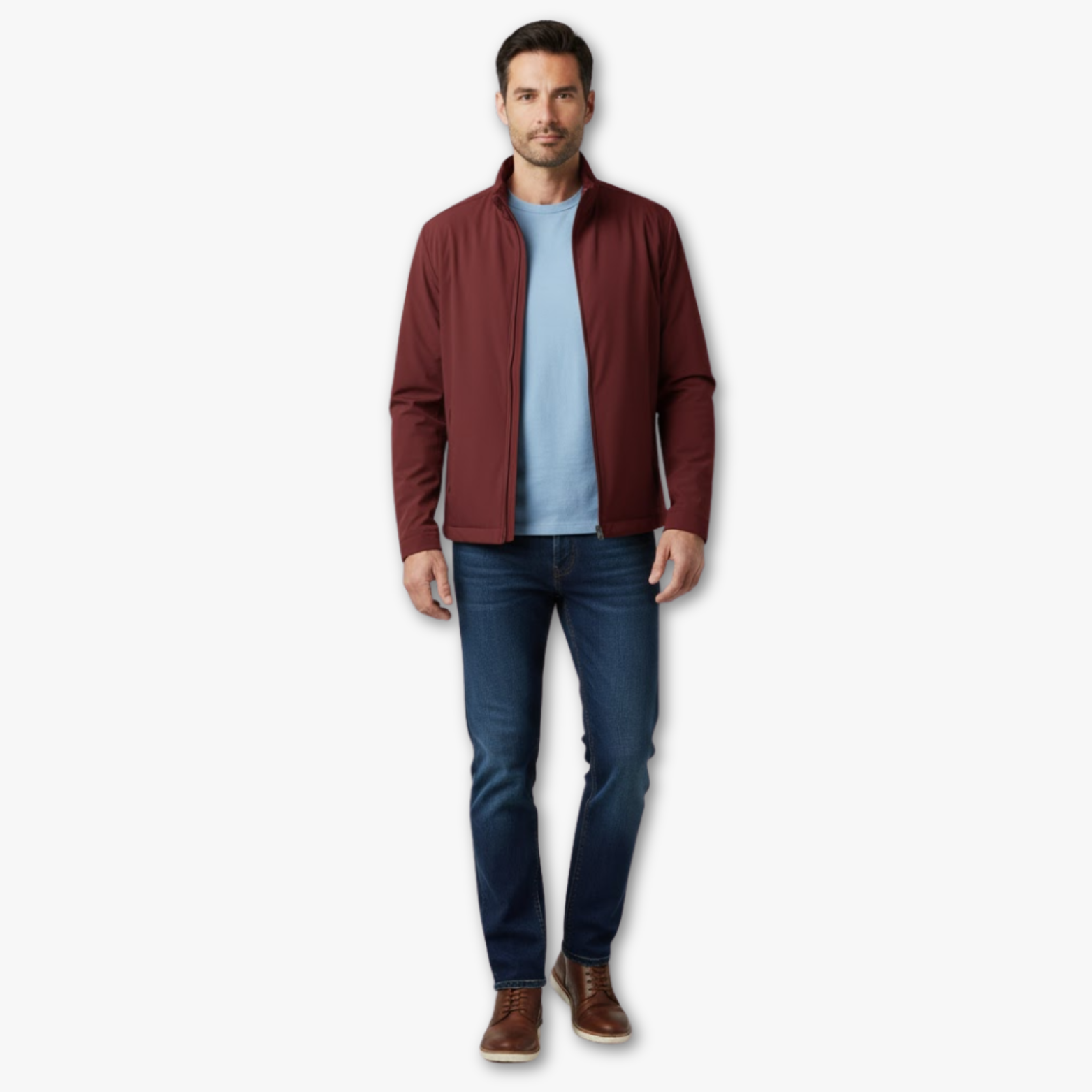 Men’s Lightweight Zip-Up Jacket with Stand Collar and Pockets