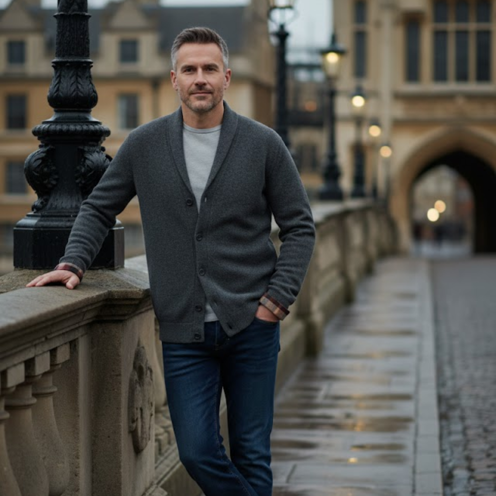 Men’s Button-Up Knit Cardigan with Soft Plaid Inner Lining