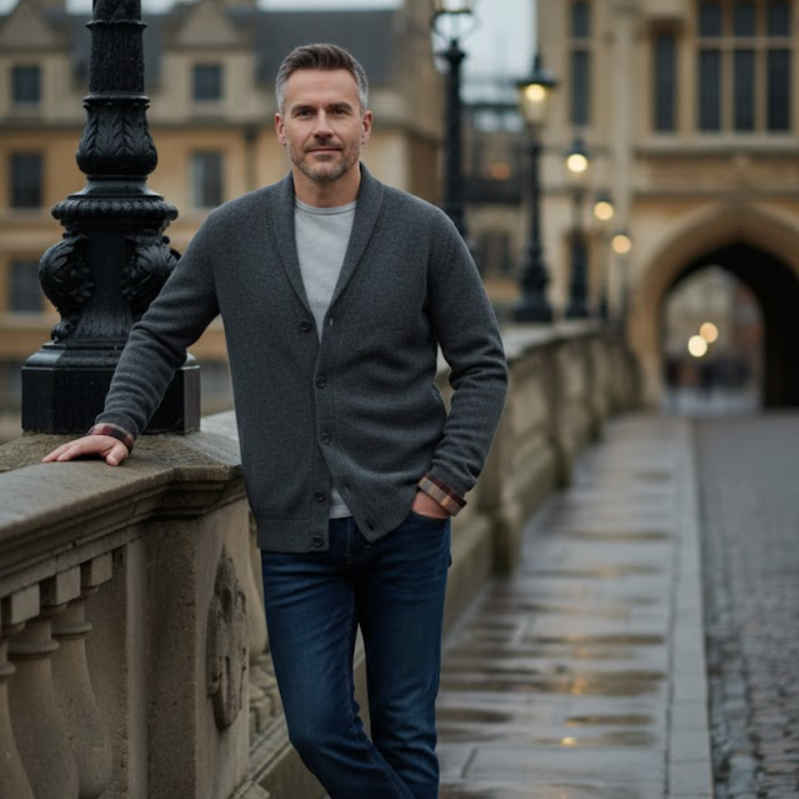 Men’s Button-Up Knit Cardigan with Soft Plaid Inner Lining